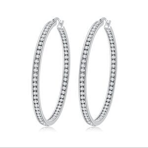 NEW Silver Crystal Large Hoop Earrings